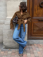 LIZAKOSHT  -  Retro Brown Lace Up Shorts Suede Jacket Elegant Female Lapel Long Sleeves Slim Coats Autumn Chic Lady High Street Outwear